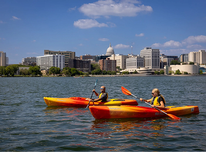 Couple kayaking on the lake